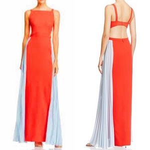 ✨HP✨NEW BCBG MAXARIA Stunning Orange Light Blue Brielle Open Back Pleated Gown 6